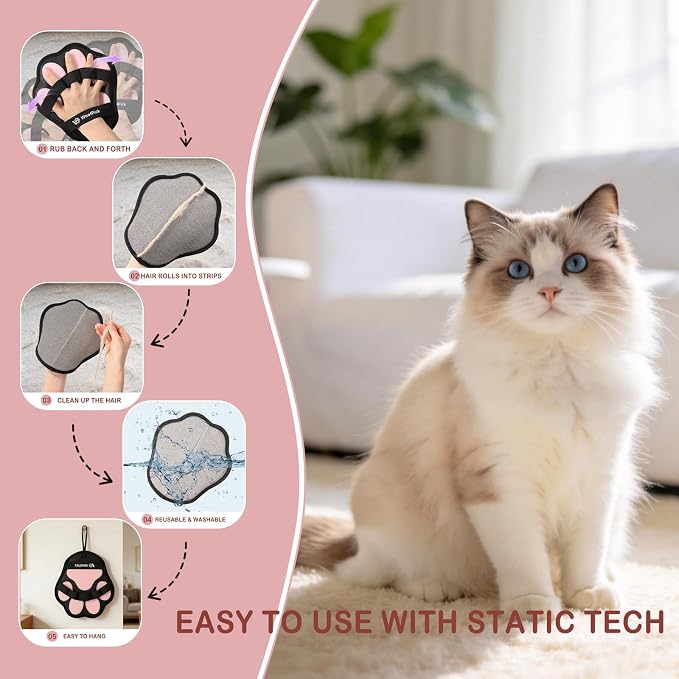 2 Pack Thickened Electrostatic Pet Hair Removal Gloves, Reusable Dogs & Cats Hair Remover, Gentle Lint Remover Glove for Furniture, Couch, Clothes, Car Seat | easy to remove cats or dogs hair from clothes, carpet, couch, car seat; newly Upgrade Thicken...
