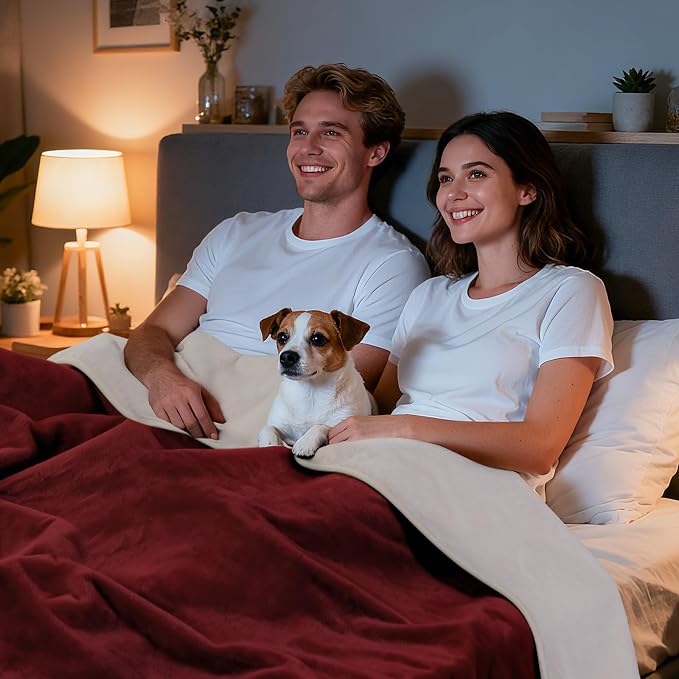 LOOBANI Waterproof Blanket for Bed, Soft Flannel Twin Bed Blanket 60" x 80" | Dog Pet Blankets for Large Dogs, Reversible Spill-Proof Throw for Couch Cover, Movie Time, Camping, Travel, Noise Free, Red