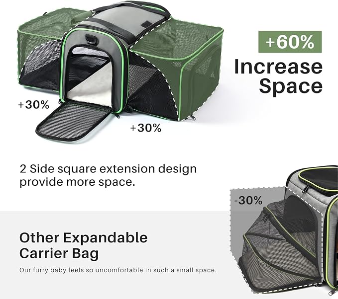 Gardner Pet Expandable Cat Carrier Airline Approved (18x12x12 in), 2-Side Square Extension Pet Travel Carrier for Medium Cats up to 15 lbs, Mesh Soft-Sided Cat Carrier Bag