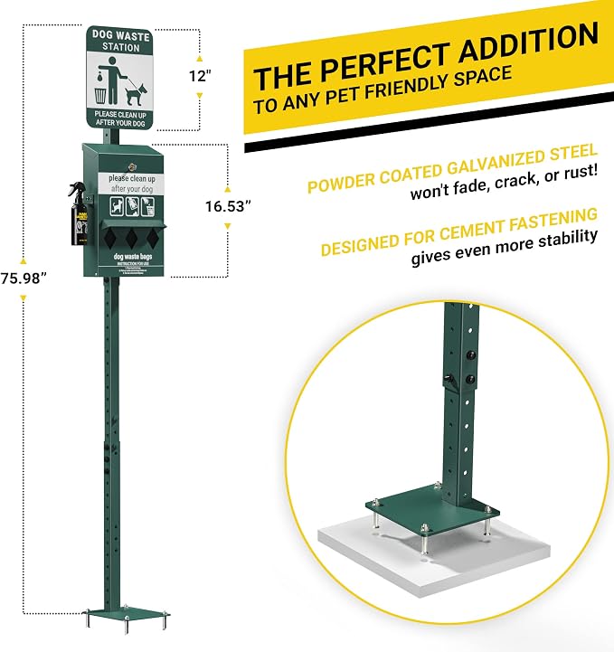 Mini Pet Waste Station - Includes 600 Dog Poop Bags - Original Glow in the Dark Dog Waste Station and Dog Poop Sign, Triple Storage Dog Poop Bag Dispenser with Hand Sanitizer Bottle