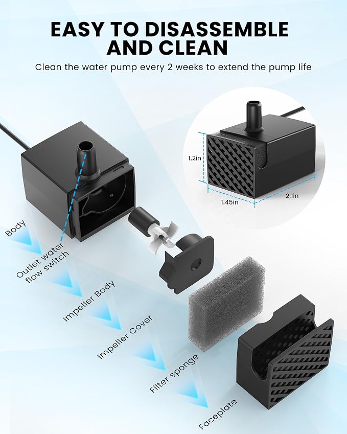 Water Pump Replacement for 11L/3Gallon Stainless Steel Dog Water Fountain,Ultra Quite Water Pump for Dog Water Dispenser for Large Dogs Water Drinking Bowl Fountain for Pet, Easy to Clean,Black