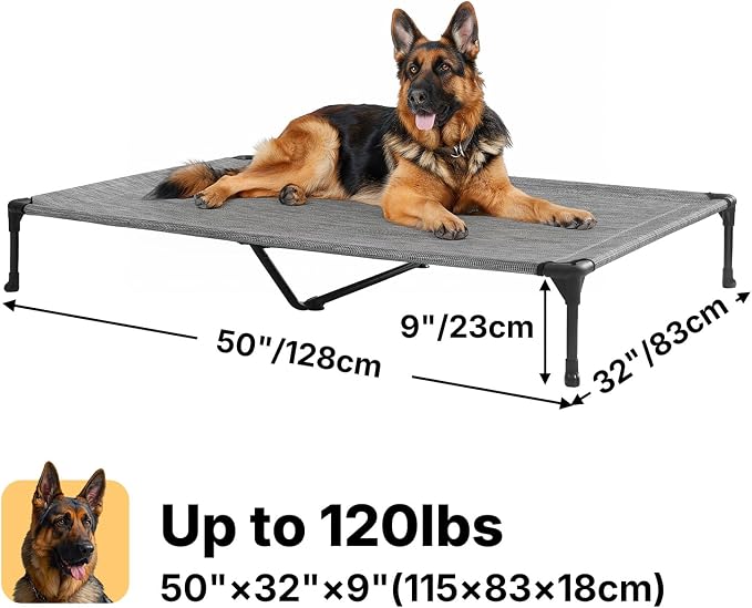 Veehoo Outdoor Elevated Dog Bed Large Sized Dogs, Cooling Raised Dog Cots | Off-ground training platform, portable camping hammock, breathable mesh, easy to clean, no-tool setup, 49"x33", Black Silver
