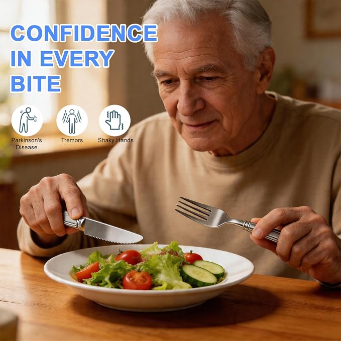 Weighted Utensils for Hand Tremors Arthritis Parkinsons Fork | Stainless Steel, Heavy Weight, Adaptive Silverware, for Adults Elderly