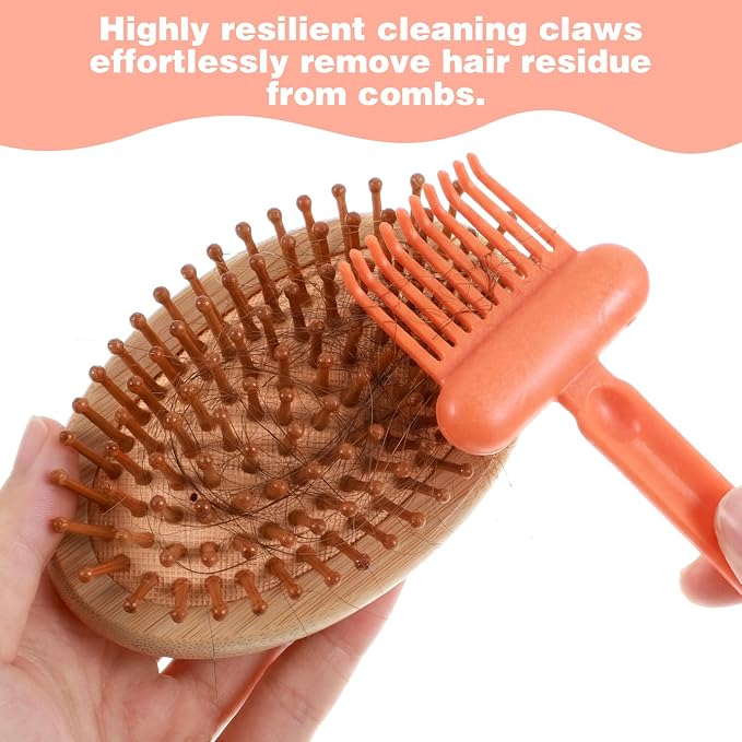 3PCS Hair Brush Cleaning Tool, 2-In-1 Comb Cleaner with Pick and Bristles, Effective Hairbrush Cleaner Small and Portable Suitable for Home Salon Travel Use, Comb Brush for Women (Gray, Green, Orange)
