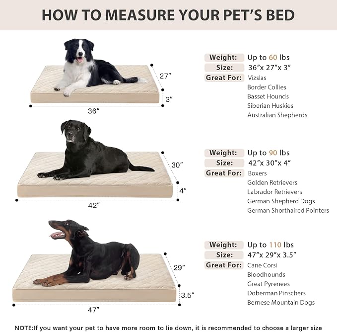 WNPETHOME Orthopedic XXL Dog Beds for Large Senior Dog Bed Comfy Sleeping | XXL Washable Waterproof Dogs Bed with Removable Cover, Multi-Needle Quilting Dogs Crate Bed for Relax , Beige 47x29 Inch