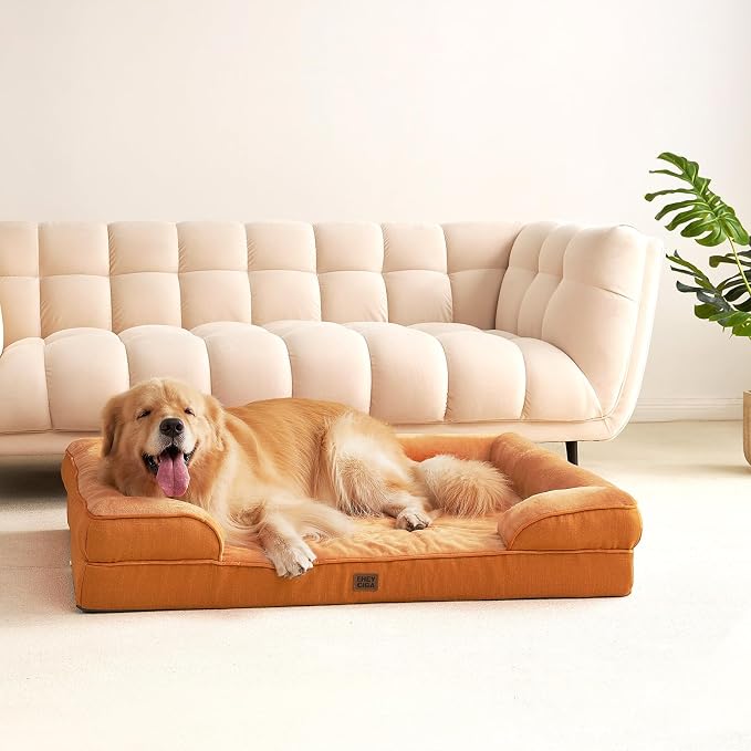 EHEYCIGA Orthopedic Dog Beds Large Sized Dog, Waterproof Washable Pet Bed | Non-Slip Bottom and Egg-Crate Memory Foam XL Dog Couch Bed with Washable Removable Cover, Pumpkin Orange, 41Inch