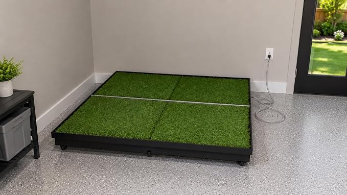 Quick and Clean 4' x 4' Basic Dog Potty Station with SmartDrain Wastewater System – Artificial Grass Indoor & Outdoor Dog Potty, Automatic Liquid Removal, Locking Casters, No Floor Drain Required