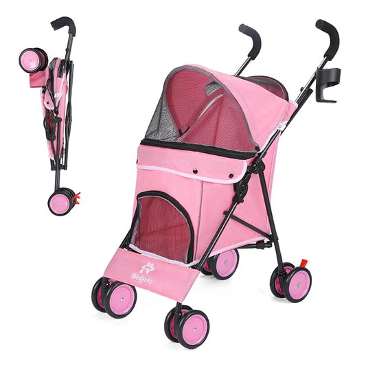 Pet Stroller for Small Dogs Medium Dogs 33lbs, Dog Pram Ultra Light - only 3.5 kg, Dog Stroller Pet Pram with 4 Wheel Foldable/Storage Basket/Cup Holder-P07 (Hot Pink)