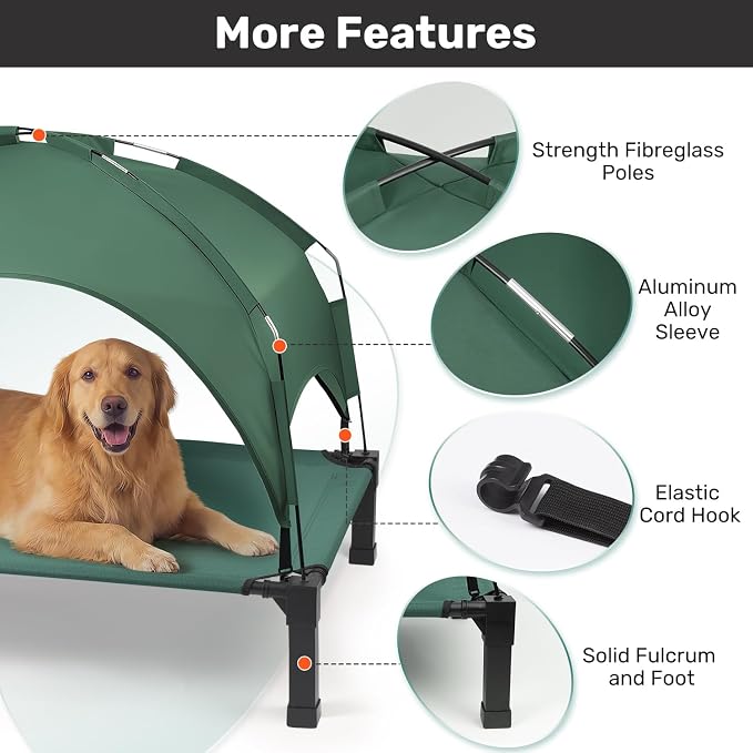 Elevated Dog Bed with Removable Canopy, Portable Dog Cot with Sun Protection Shade Tent, Raised Pet Cooling Cot Bed for Dogs, 42in