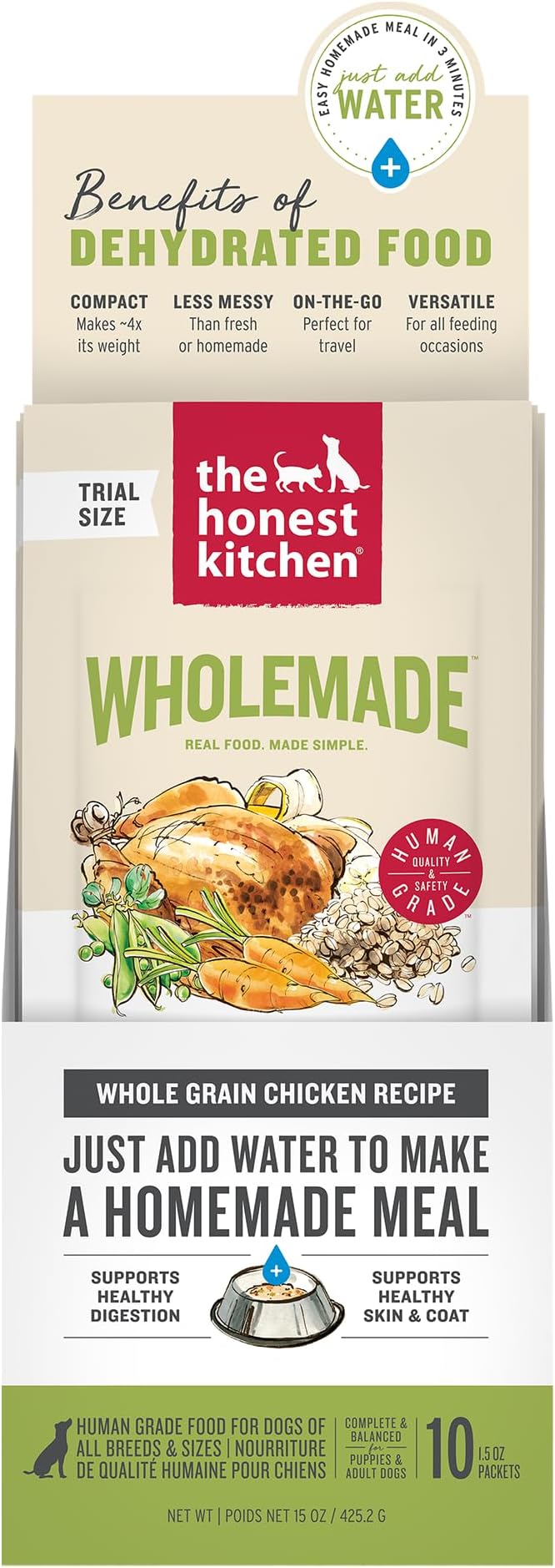 The Honest Kitchen Human Grade Wholemade™ Dehydrated Whole Grain Chicken Dog Food, 1.5 oz x10