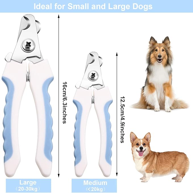 Mudder 4 Pieces Dog Nail Clippers Kit Dog Cat Pets Nail Clippers and Trimmers with Safety Guard to Avoid Over Cutting for Large Small Animals Pet Grooming (Blue and White)