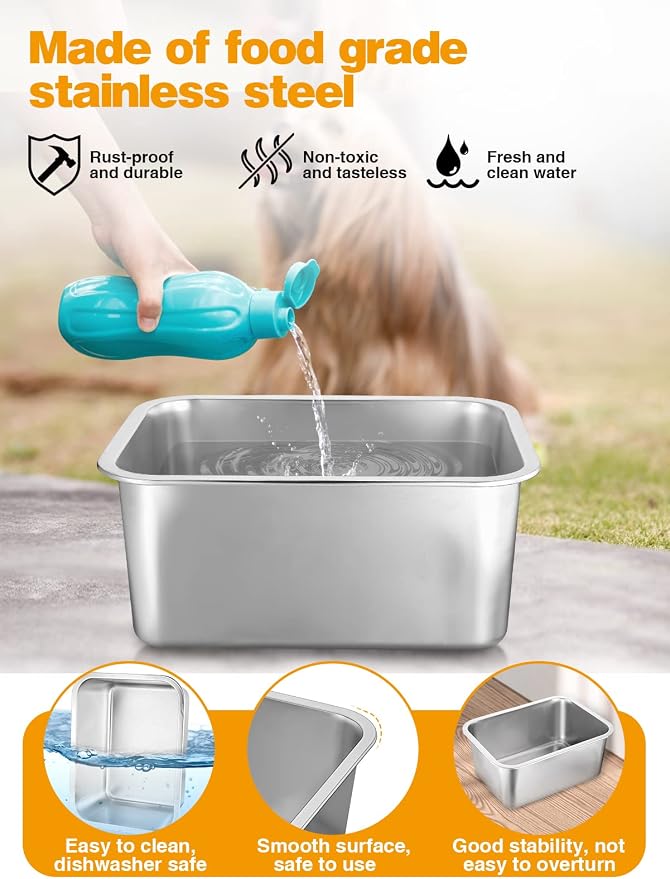 MEWTOGO 3 Gallons Extra Large Capacity Food Grade Stainless Steel Dog Bowls | Dog Water Food Bowl, No Spilling, Durable, Easy to Clean, for Large Breed Dogs Indoor Outdoor