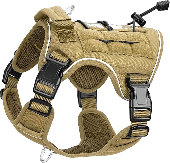 Heavy-Duty Tactical Dog Harness for Large Dogs, No Pull Adjustable Reflective Pet Vest with Molle System, K9 Military-Grade Control for Service Training, Outdoor & 10+ Breeds, Khaki, Small