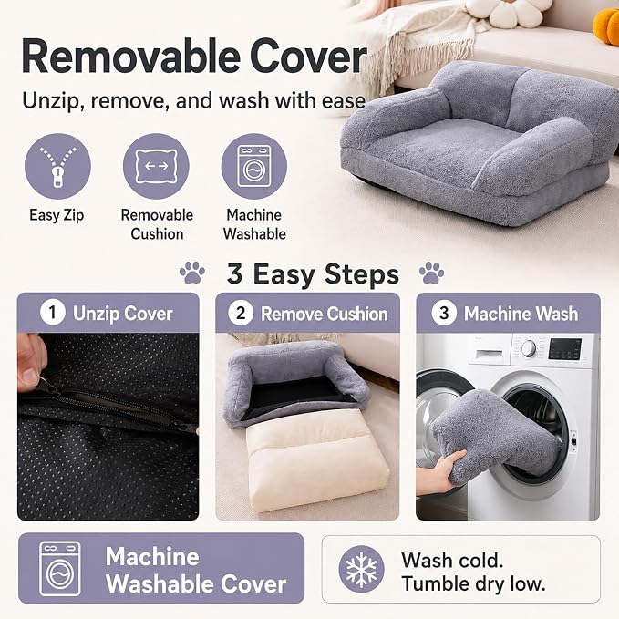 Pink Cat Couch Bed, Washable Plush Sofa for Cats and Small Dogs(26.0 x 18.9 x 13.0 inches)