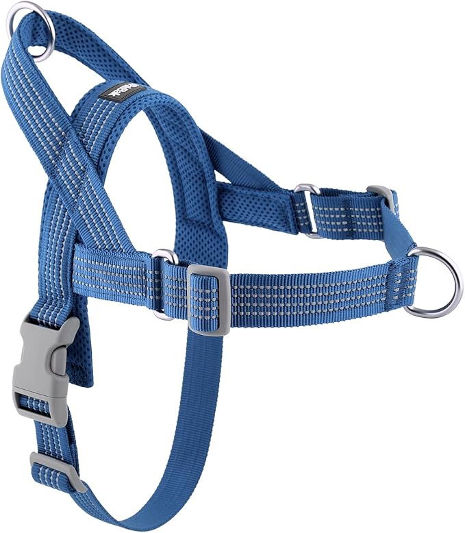 No Pull Dog Harness with Handle, Adjustable Soft Mesh Padded Vest | Reflective Walking Harness with Front Clip for Small Medium Large Dogs, Quick Fit No Escape for Training, Blue, L