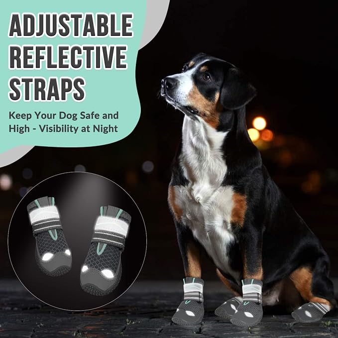 SlowTon Dog Shoes for Large Small Medium Dogs - Breathable Dog Boots for Summer Hot Pavement, Paw Protector for Outdoor Walking Winter Snow, Anti-Slip Rubber Dog Booties for Hardwood Floor (GY, 8)