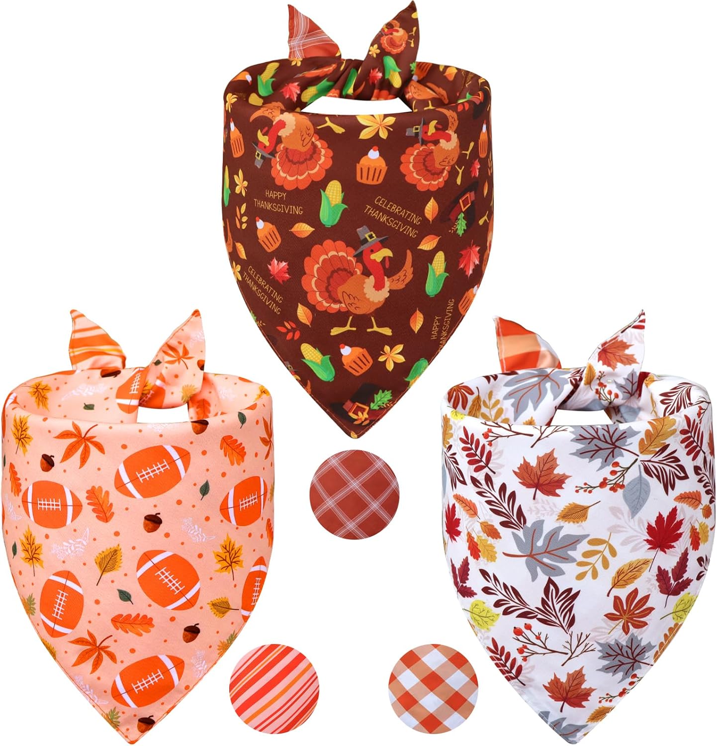 Thanksgiving Dog Bandanas Small 3PCS, 6 Pattern Fall Scarf for Boy and Girl, Pumpkin Leaves Rugby Triangle Reversible Bibs Breed for Puppy Pets