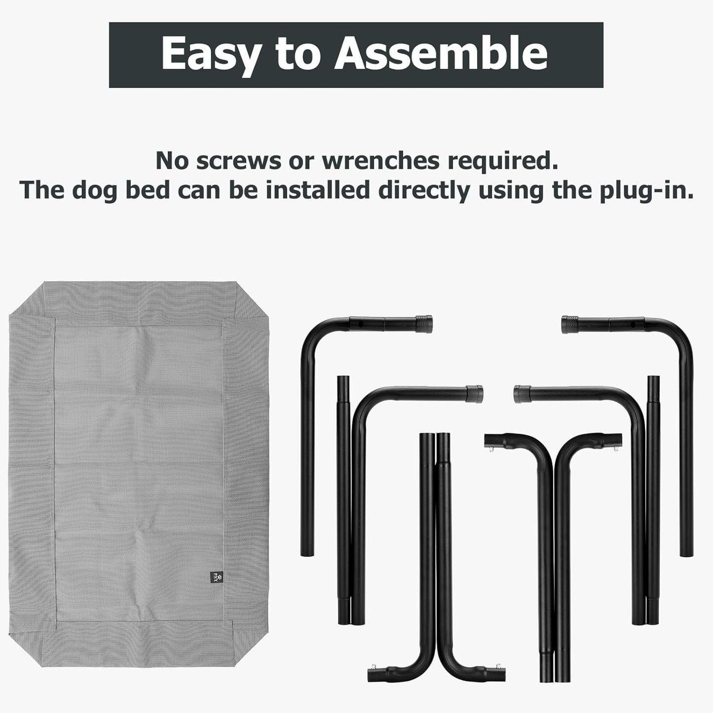 Elevated Dog Bed for Outdoor, XXL Raised Dog Cot Indestructible with Washable Mesh, Cooling Summer Pet Cot Chew Proof for Outside Camping Travel, 51 inch Grey