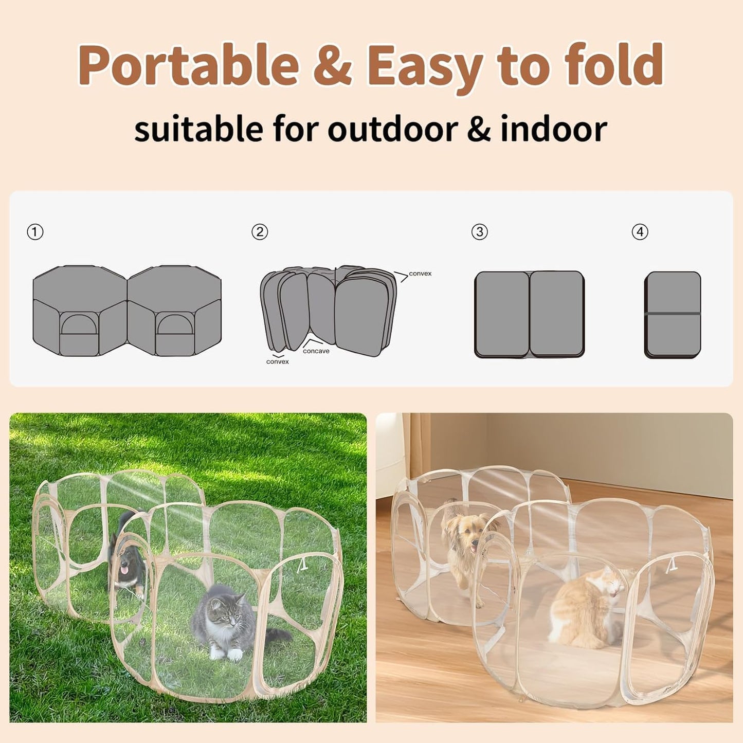 Cold Resistant Cat Playpen PVC Dog Playpen - Portable & Foldable Indoor Outdoor Puppy Playpen - Insulated 2-Room Dog TentCrate Cage Kennel, Playpen for Kitten, Small Animals Play Pen