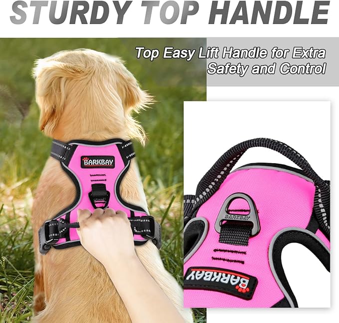 BARKBAY Dog Harness No Pull for Small Sized Dog Front Back Clips,Dog Vest | Soft Padded No Choke With Handle,Easy On&Off,Adjustable Reflective For Walking Training Running(Pink,S)