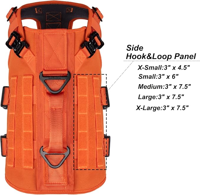 ICEFANG No Pull Tactical Dog Harness for Medium Dogs,Adjustable Dog Vest | Control Handle,MOLLE Panel,Front Hook,3 Leash Clips,Soft Padded,for walking training,Orange,Medium