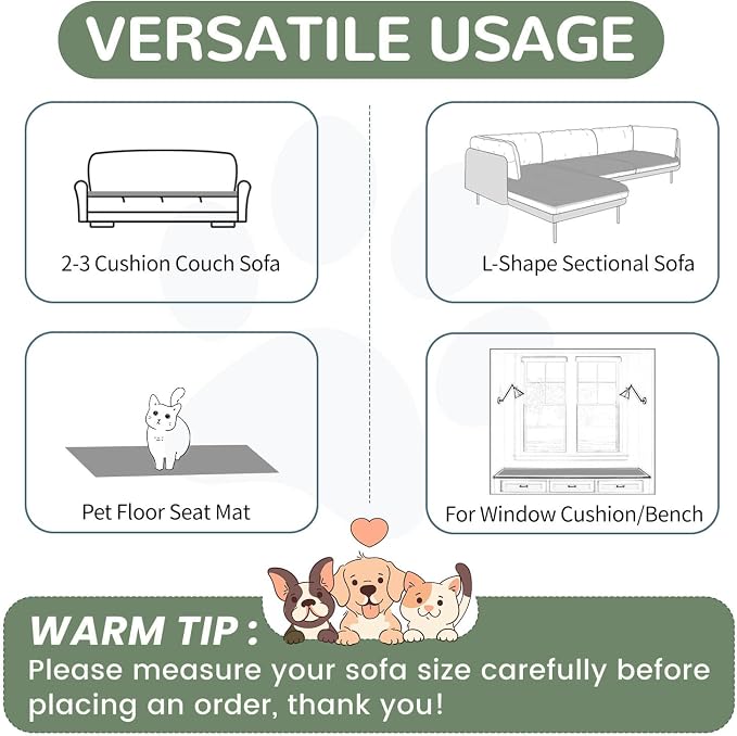OTOB Couch Cover for Dogs Washable, Non Slip Plush Sofa Covers for 3 Cushion Couch, Fuzzy Pet Friendly Mat Bed Furniture Protector Sofa Slipcover, All Seasons (Gray, 27.6" x 70.9")