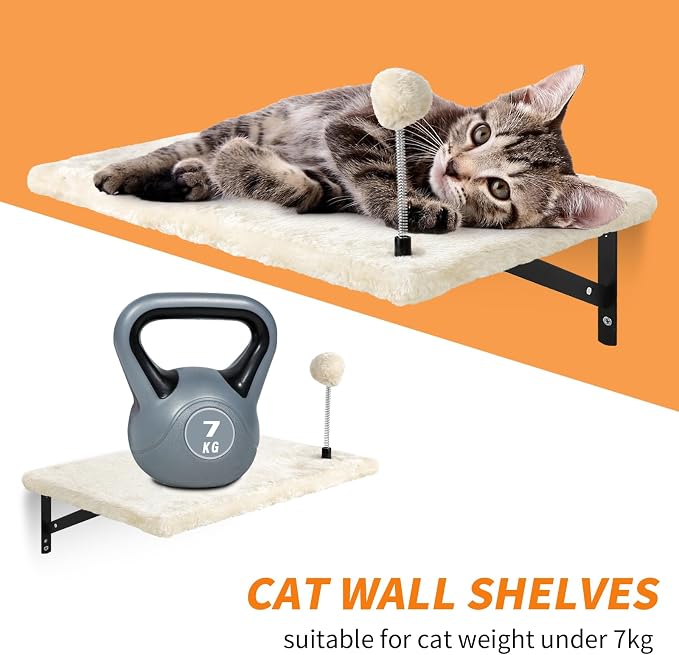 Wall-Mounted Cat Climber Set,Space-Saving Cat Wall Shelves for Large Cats | Multi-Level Climbing, Wood Wall Furniture, Perches, Bridge, Hammock, Scratcher, Indoor 40 lbs Small Place Corner Room Play