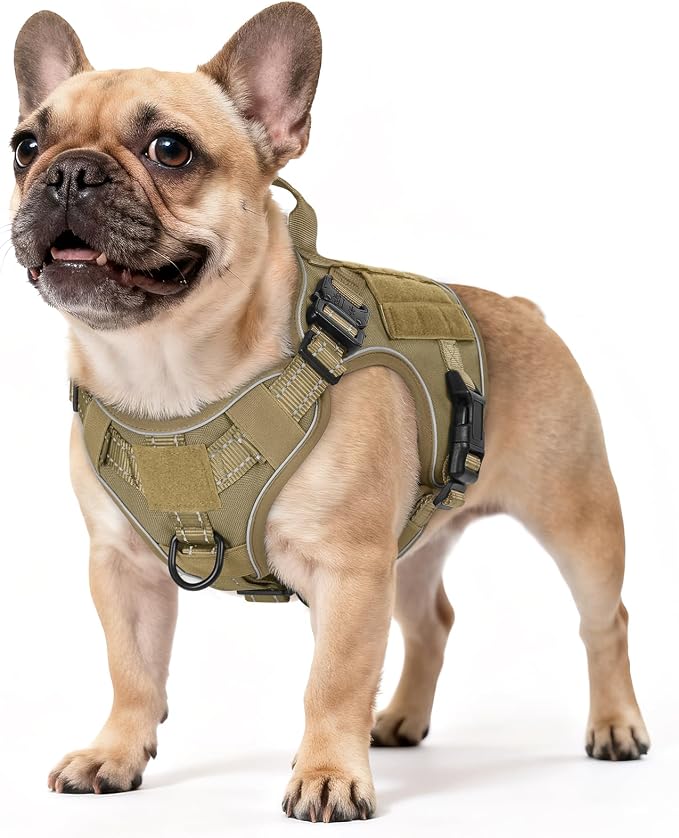 rabbitgoo Tactical Dog Harness for Small, Heavy Duty Military No Pull Vest | Sturdy Metal Buckles, 5 Adjustments, Molle System, Powerful Pullers for Training, Hunting, Outdoor, Brown Reflex, Small