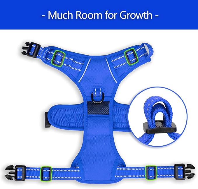PoyPet No Pull Dog Harness, Reflective Vest with 2 Leash Clips & Handle | Lockable Neck Release Buckle, No Choke, Adjustable, Soft Padded, for Walking Training, Royal Blue, Large