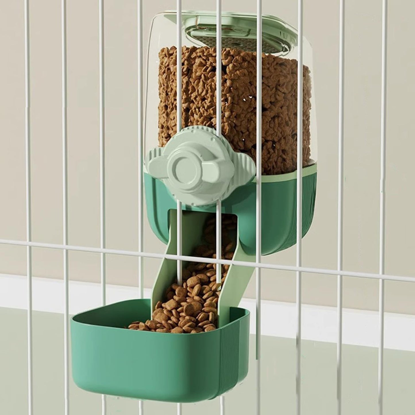 Pet Hanging Automatic Feeders Drinking Bowls，Gravity Rabbit Feeder and Water Set，Cage Cat Food Bowl Feeding Station for Puppy Kitten Chinchilla Hedgehog Guinea Pig Ferret (Green-Food)