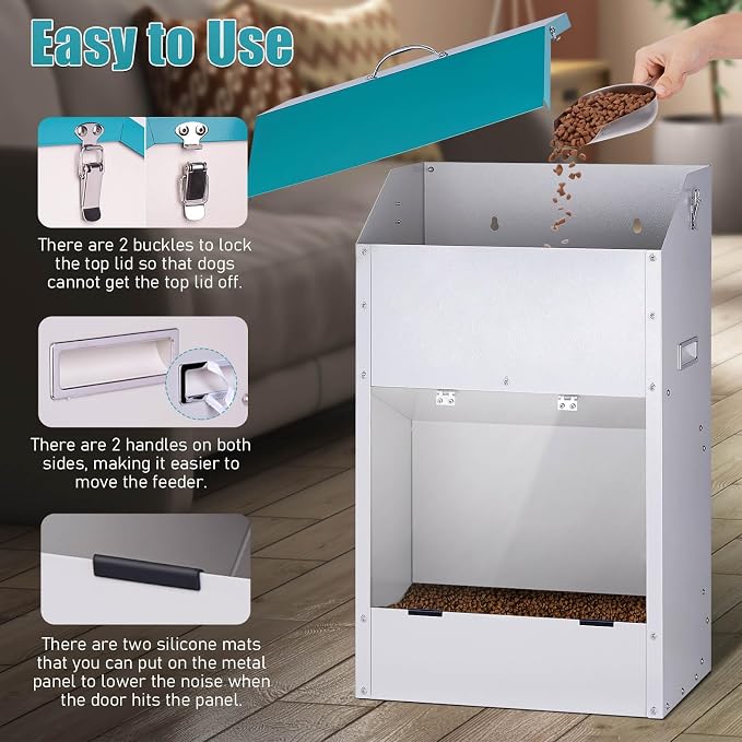 50Lbs Large Capacity Automatic Dog Feeder Large Breed | Galvanized Metal Gravity Self Feeding Dog Food Dispenser Extra Large Automatic Pet Feeder, for Indoor or Outdoor Use