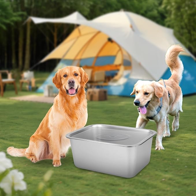 YUEPET Large Stainless Steel Dog Water Bowl, 4 Gallon Bowl for L Dogs | Outdoor Dog Water Bowl, 4 Gallon Capacity, Food and Water Use, Rounded Corners, Raised Edge, Easy to Clean, XL Dogs