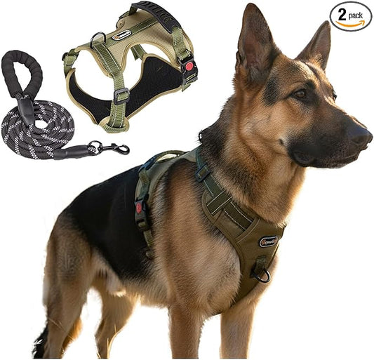 Tactical Dog Harness and Leash Set, No Pull Adjustable Heavy Duty Pet Vest with Handle, Reflective Harnesses and Leashes for Large Breed Dogs, Running Chest Collar for Puppy Safety L Size