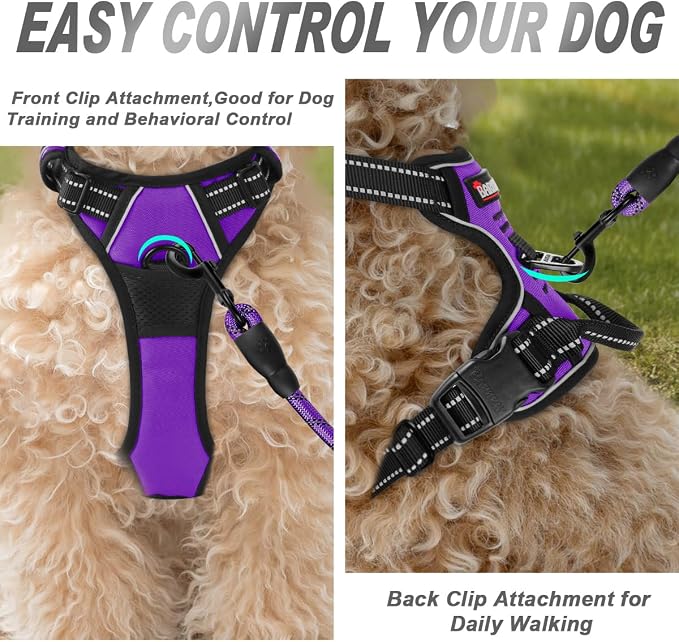 BARKBAY Dog Harness No Pull for Small Sized Dog Front Back Clips,Dog Vest | Soft Padded No Choke With Handle,Easy On&Off,Adjustable Reflective For Walking Training Running(Purple,XS)