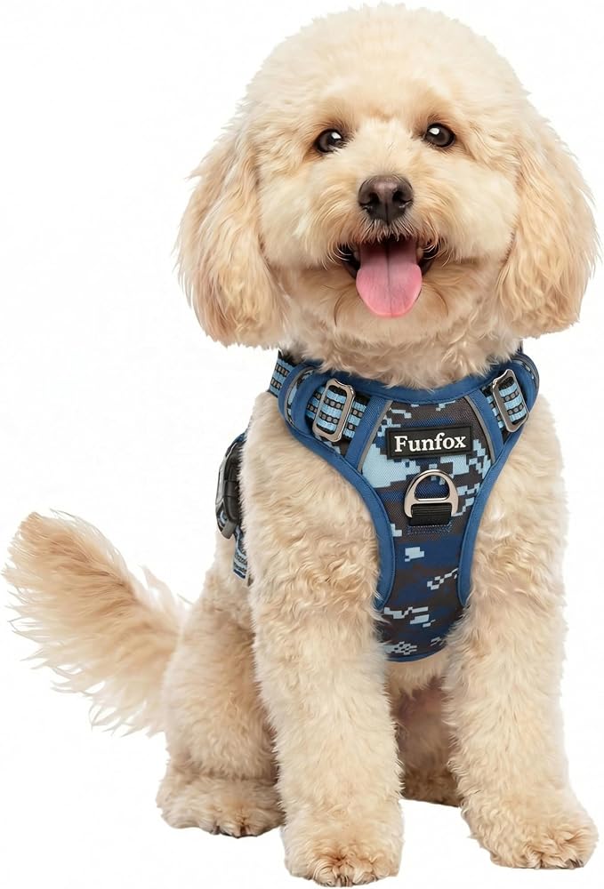 Dog Harness No Pull, Adjustable Pet Vest Harness, Super Soft Material with Vertical Handle Easy Control, Reflective Night Walking, 2 Leash Clips for Small Sized Dogs, Mosaic Blue, S