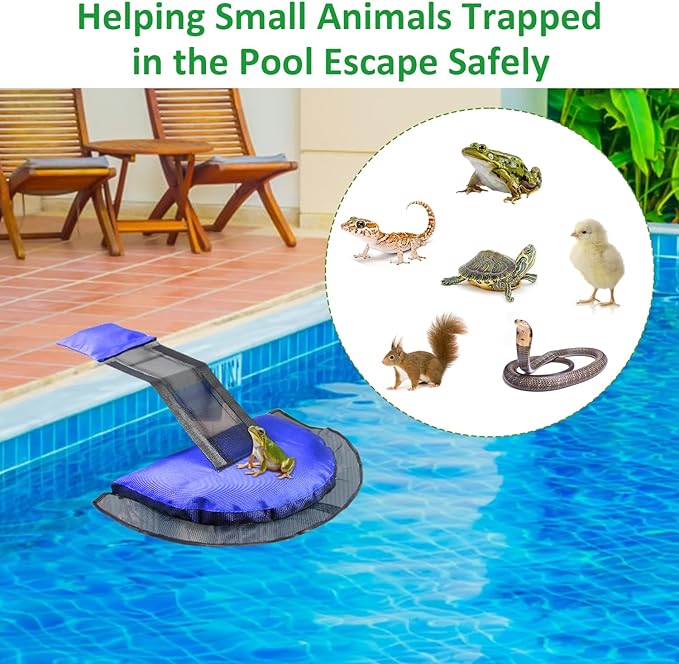 4Pack Animal Saving Escape Ramp For Pools And Spas, Frog and Animals Saver for the Pool, Critter Escape Device for Small Animals Entering the Pool, Floating Ramp Rescues with Inflator (4PCS-Dark Blue)
