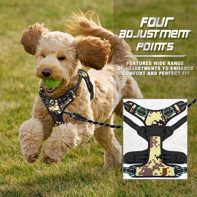 BARKBAY Dog Harness No Pull for Small Sized Dog Front Back Clips,Dog Vest | Soft Padded No Choke With Handle,Easy On&Off,Adjustable Reflective For Walking Training Running(Desert Camo,XS)