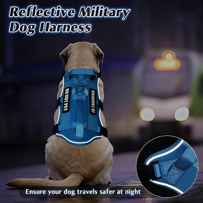 Escape Proof Dog Harness with Double Handle+4 Removable Patches | Service Working Molle Harness with Double Handle for Large Dogs, Tactical Pet Reflective Vest for Walking Hiking Hunting