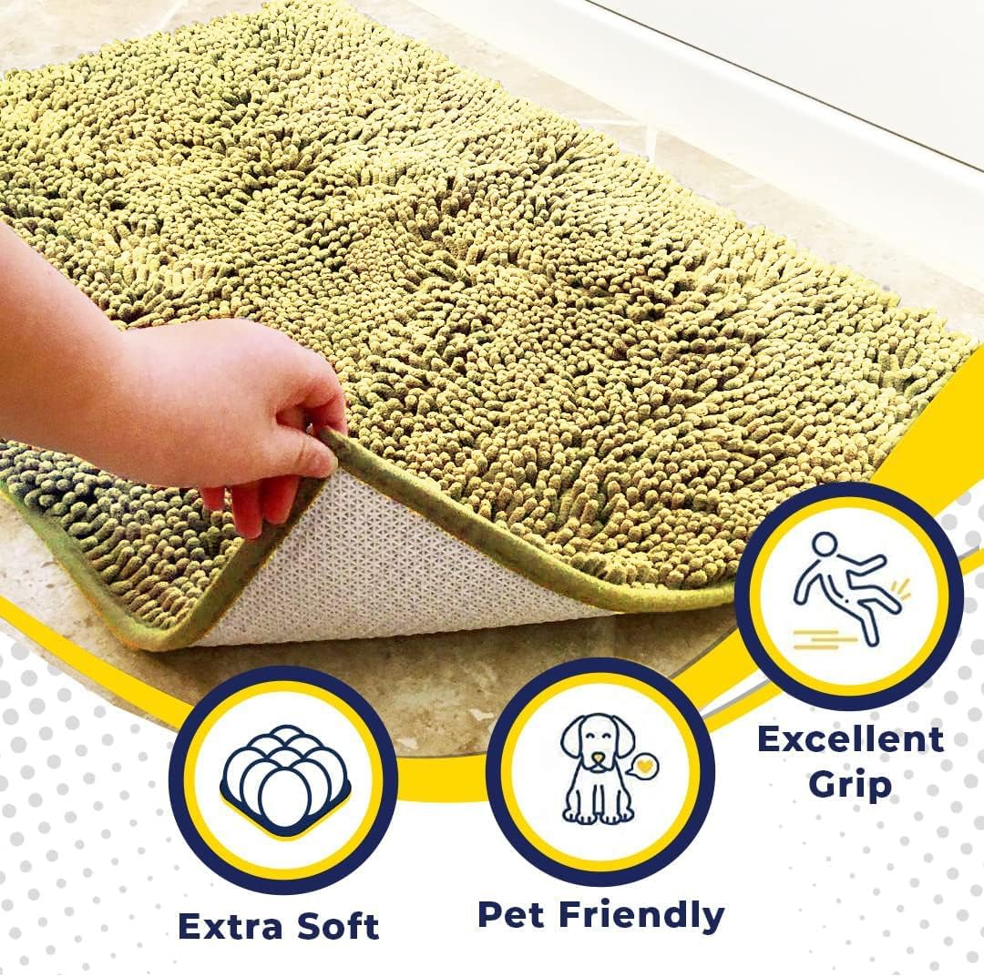 Muddy Mat® AS-SEEN-ON-TV Highly Absorbent Microfiber Door Mat and Pet Rug, Non Slip Thick Washable Area and Bath Mat Soft Chenille for Kitchen Bathroom Bedroom Indoor and Outdoor - Yellow 24" x 96"