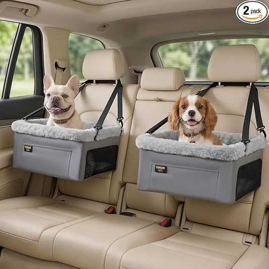 Conlun 2-Pack Dog Car Seat Boosters for Small Pets Under 20lbs, Portable Travel Puppy Car Seats with Internal Steel Frame, Comfort Cushions & Storage Pockets, Grey