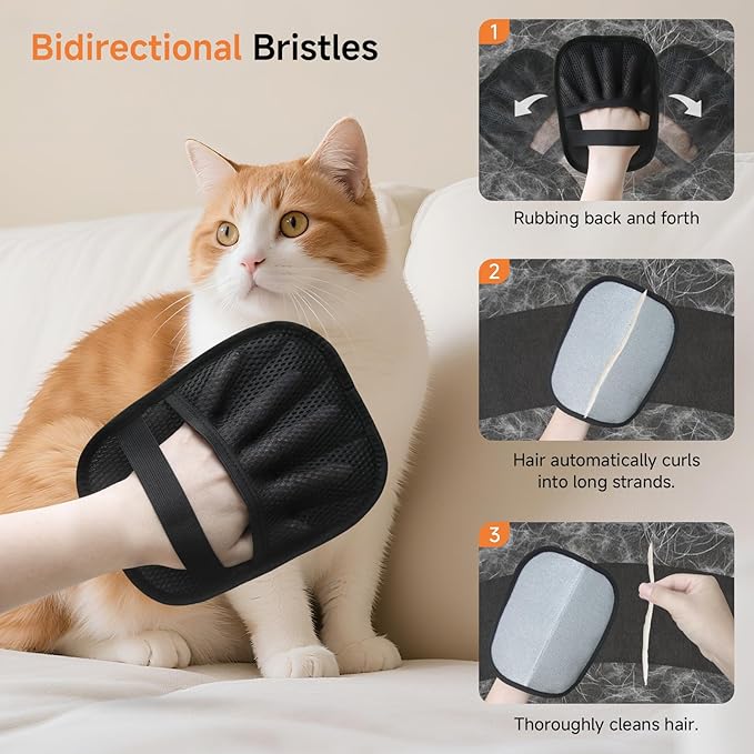 AOBIS Pet Hair Remover Gloves for Cats & Dogs - Reusable Electrostatic Pet Hair Gloves, Fur Removal Tool for Home, Car Seats