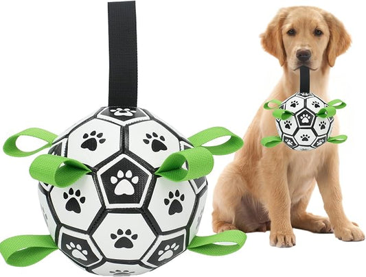 Dog Toys Balls, Dog Soccer Ball with Straps, Dog Birthday Gifts, Durable Balls for Small Medium Pet, Puppy Outdoor Toy, Pet Training Soccer Ball, World Cup Soccer (6 Inch)