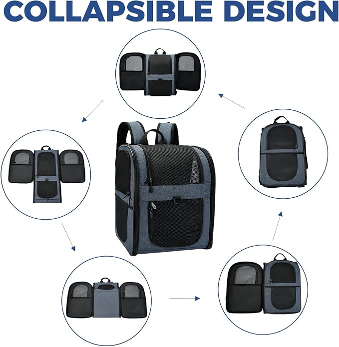 Apollo Walker Dog & Cat Carrier Backpack for 4-18lb Pets - Ventilated Safe Design with Padded Back Support, Breathable Mesh Pet Backpack for Hiking, Travel, Outdoor (Navy)