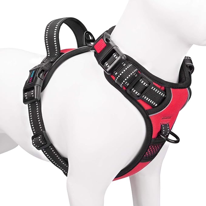 No Pull Dog Harnesses for Small Dogs Reflective Adjustable | Front Clip Vest with Handle 2 Metal Rings 3 Buckles [Easy to Put on & Take Off](XS, Red)