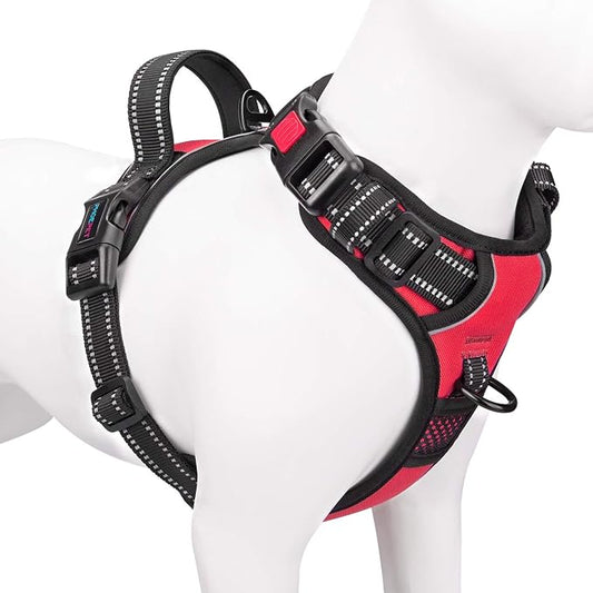 No Pull Dog Harnesses for Small Dogs Reflective Adjustable | Front Clip Vest with Handle 2 Metal Rings 3 Buckles [Easy to Put on & Take off](S, Red)