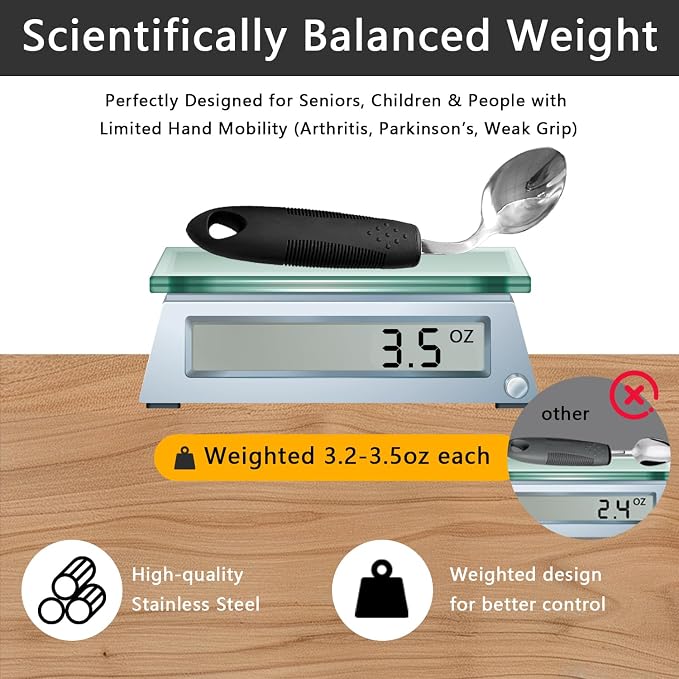 4Pcs Weighted Adaptive Utensils, 45°Angled Built up Utensils Set for Hand Tremors, 3.5oz Parkinsons Utensils for Elderly, Hand Tremors, Parkinson & Disabled Care Gift Pick (Right-Handed)