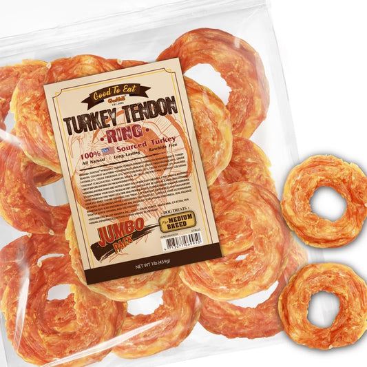 Gootoe Turkey Tendons for Dogs –All-Natural, Hypoallergenic Dog Treats, Rawhide Alternative, Long Lasting Puppy Chews, Healthy Dog Treats for Medium Breeds, Ring (M), 16 oz Pack (1 lb)
