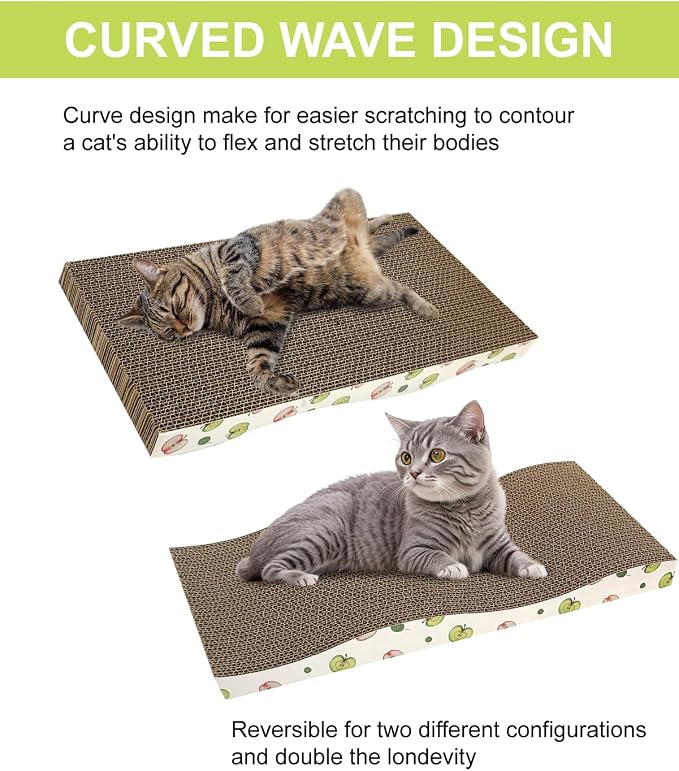 TIMHAKA Cat Scratching Board, Corrugate Cat Scratcher for Indoor Cats with Catnip, Cat Scratch Pad with Premium Scratch Textures Design, Cardboard Cat Scratcher with Double-Sided Usability (Pack of 4)
