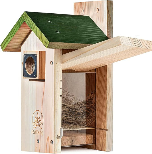 3/4 Thick Cedar Bird Houses with Metal Predator Guard, Nesting Box Birdhouse for Easy Cleaning, Bird Box for Outdoor Swith Viewing Window, Outdoor Wild Bird Watching, Swallow Wren Chickadee…