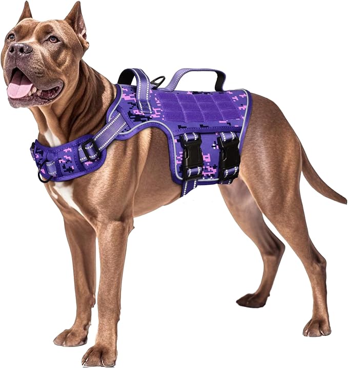 Dog Harness for Large Dogs, No Pull Tactical Vest with Front Clips | Easy Contrl Handle, Breathable Soft Padded, Adjustable, Reflective, Heavy Duty, Easy Take On & Off, Purple Camo X-Large